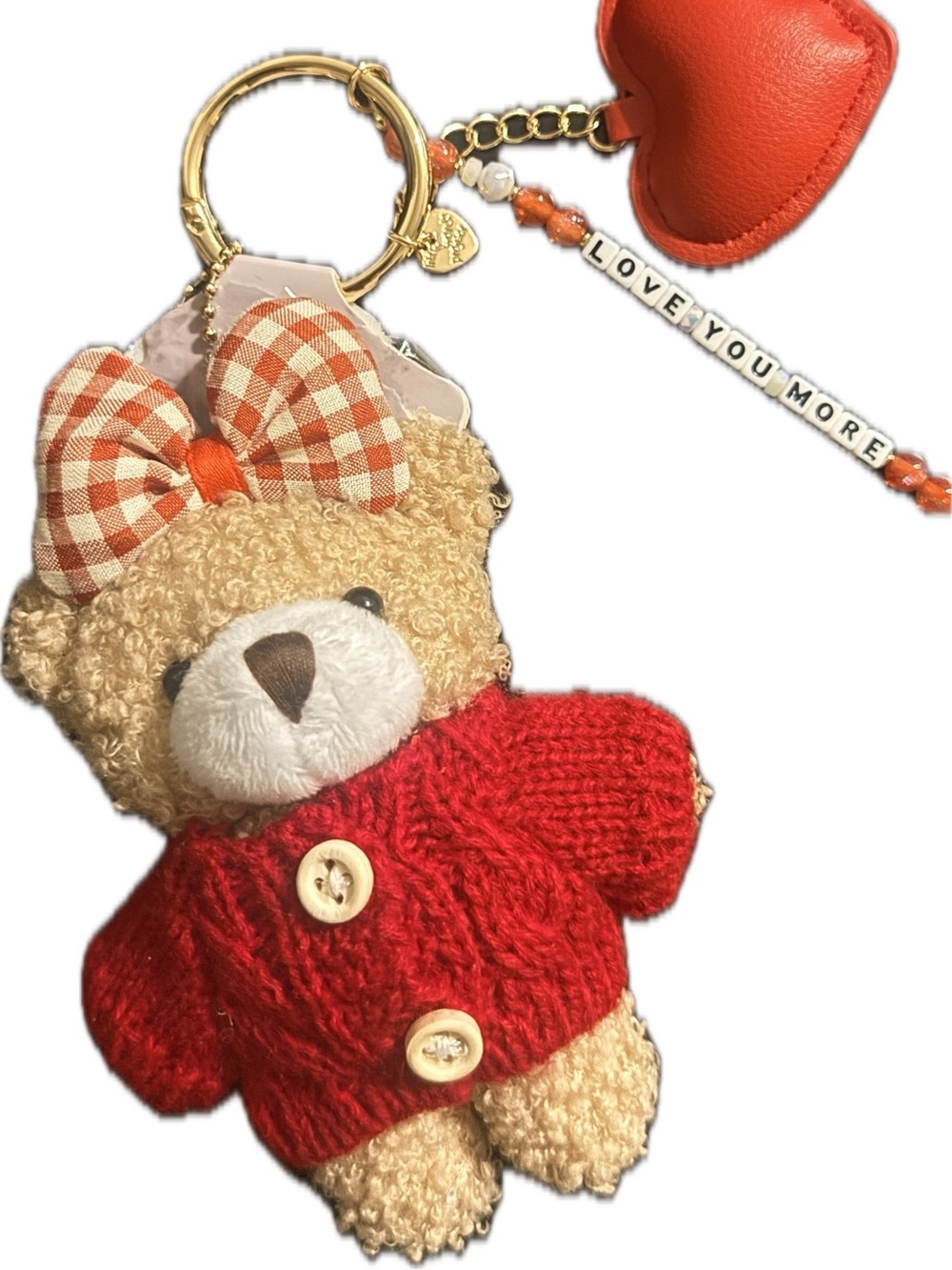 Little Words Project "Love You More" Plush Teddy Bear Bag Charm Keychain Red